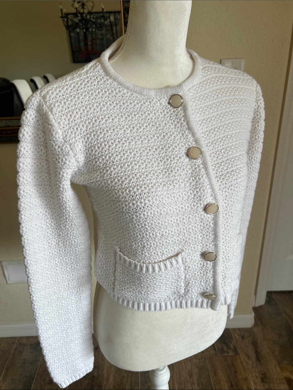 Joie White Textured Knit Button-Front Cardigan - Picture 7 of 17